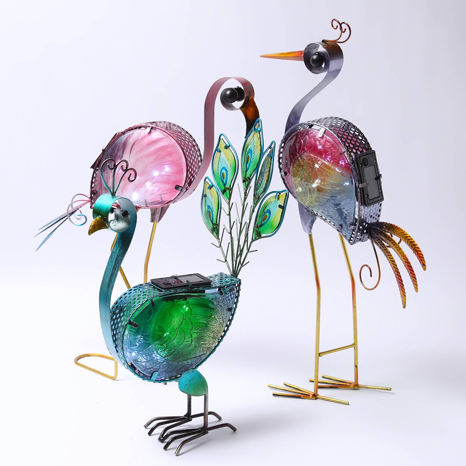 LED Paradiesvogel Gartenfigur Solarleuchte Metall Sensor Gartendeko Terrasse