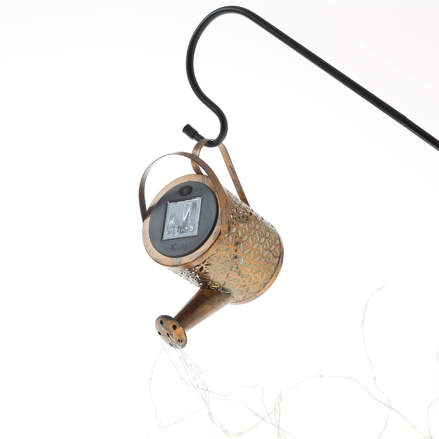 LED Solar Gießkanne Garten Deko-Kanne mit Wasserfalleffekt Gartenstecker