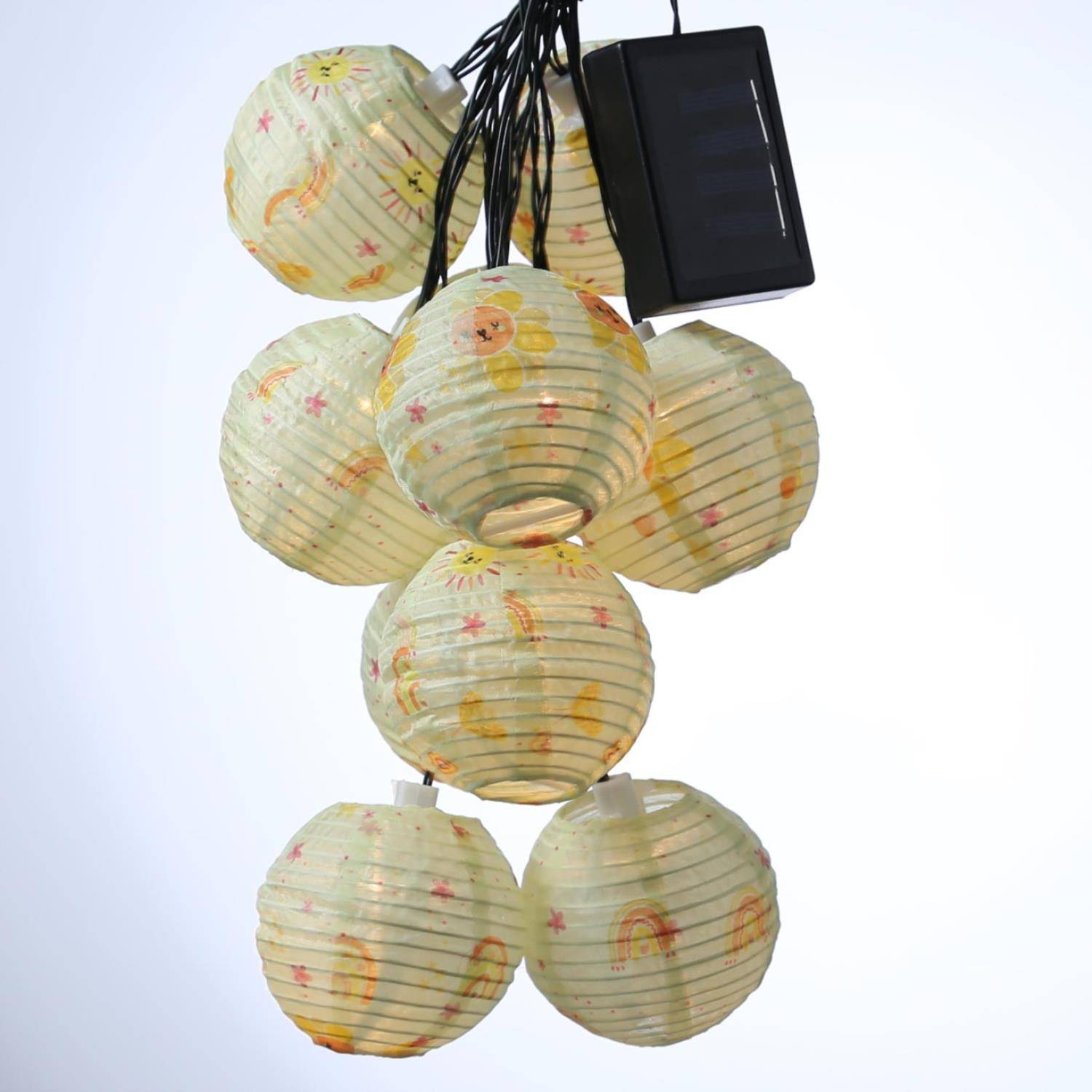 LED Solar Lichterkette Lampion Sonne Blume Motiv Garten Balkon Terrasse gelb