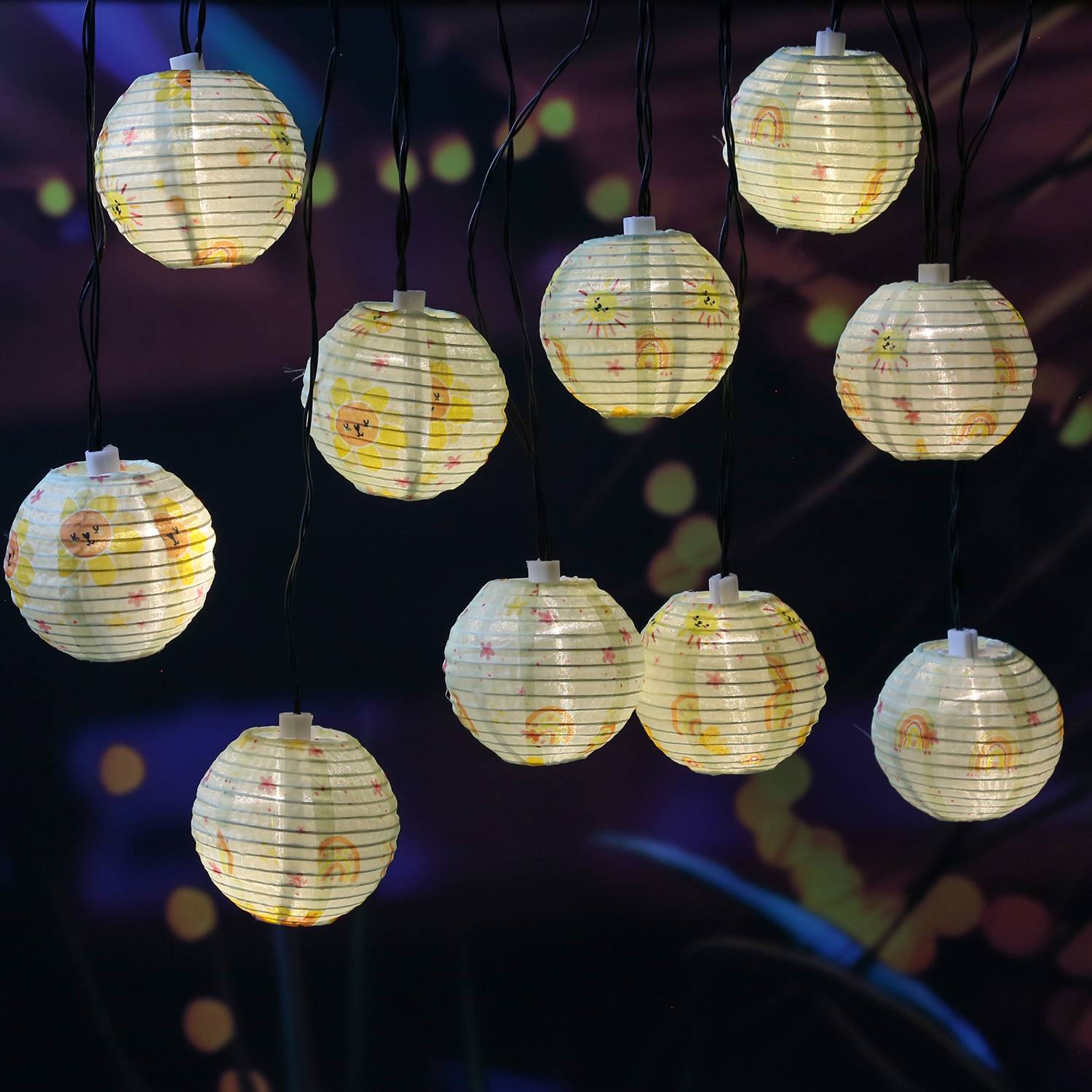 LED Solar Lichterkette Lampion Sonne Blume Motiv Garten Balkon Terrasse gelb