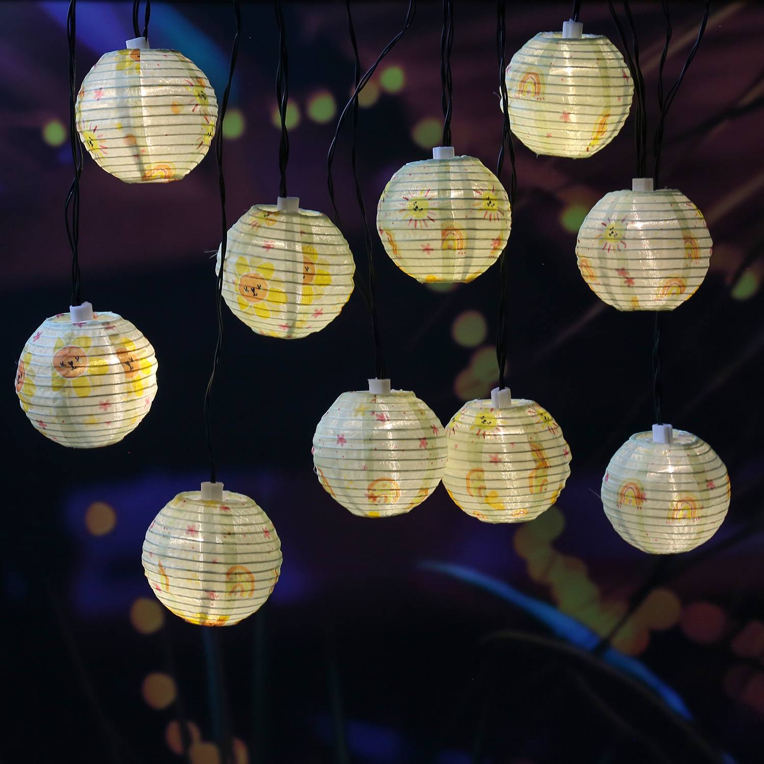 LED Solar Lichterkette Lampion Sonne Blume Motiv Garten Balkon Terrasse gelb