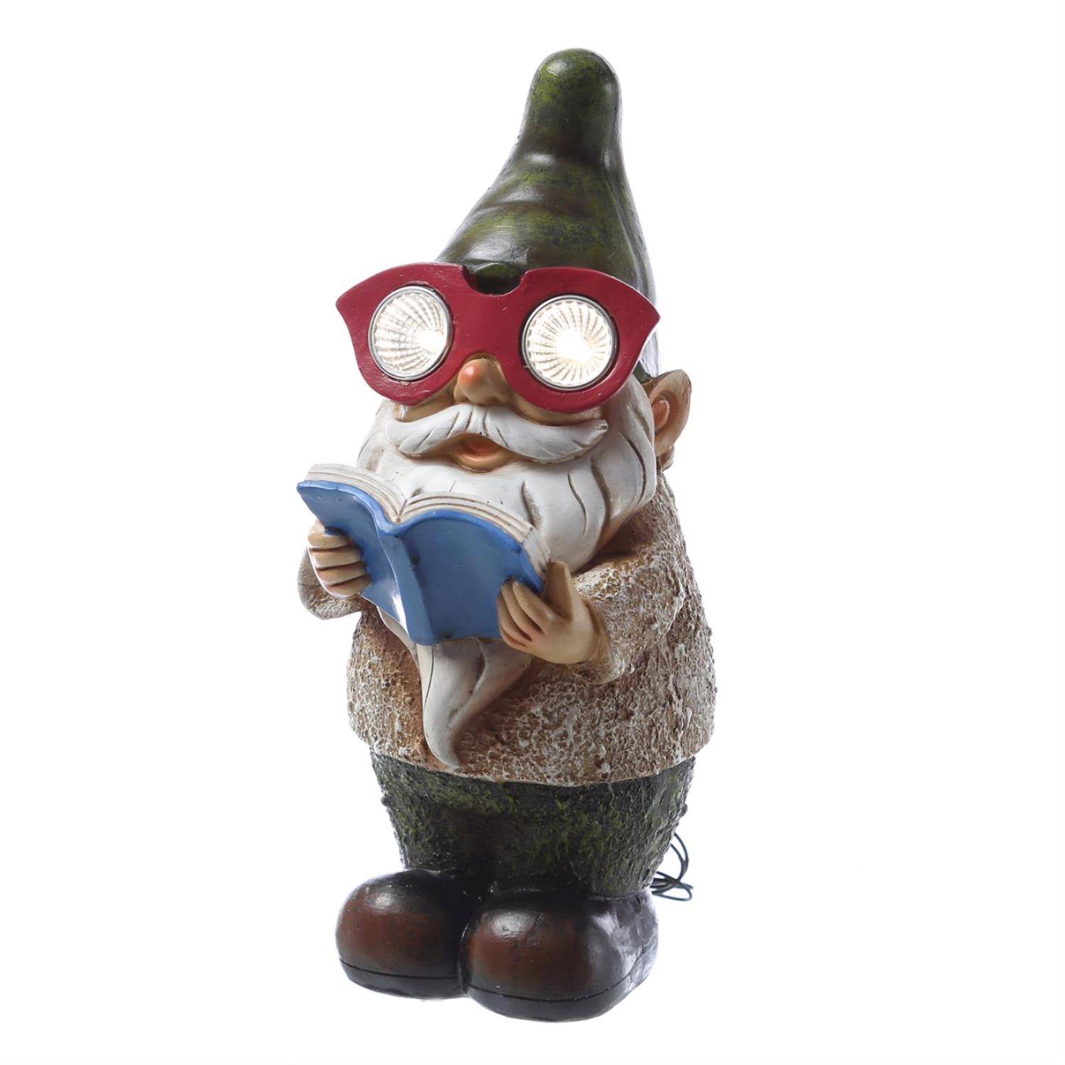 LED Solar Gartenzwerg BÜCHERWURM Gartenfigur Gartendeko Solarleuchte Solarfigur