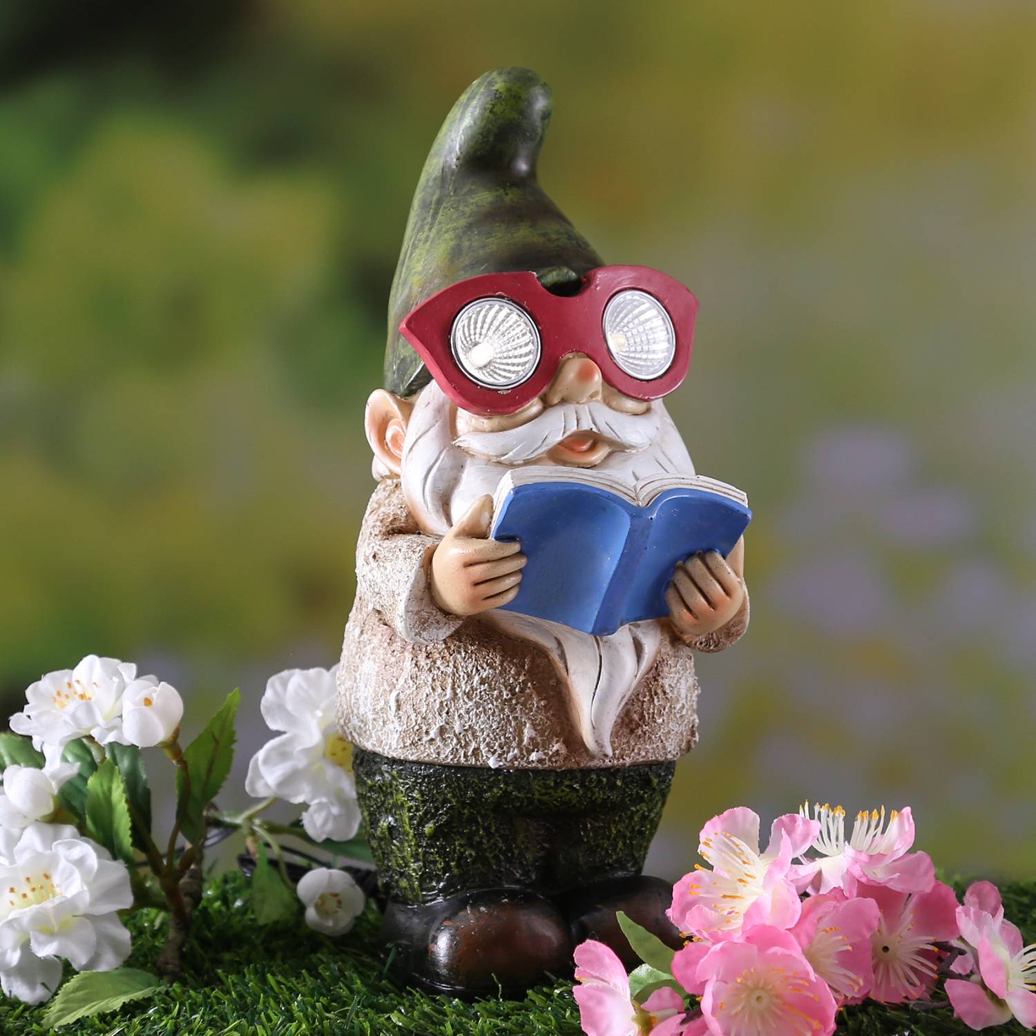 LED Solar Gartenzwerg BÜCHERWURM Gartenfigur Gartendeko Solarleuchte Solarfigur