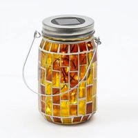 LED Solar Glas Einmachglas mit Mosaik Tischleuchte mit Henkel Lichtsensor gelb LED Solar Glas Einmachglas mit Mosaik Tischleuchte mit Henkel Lichtsensor gelb