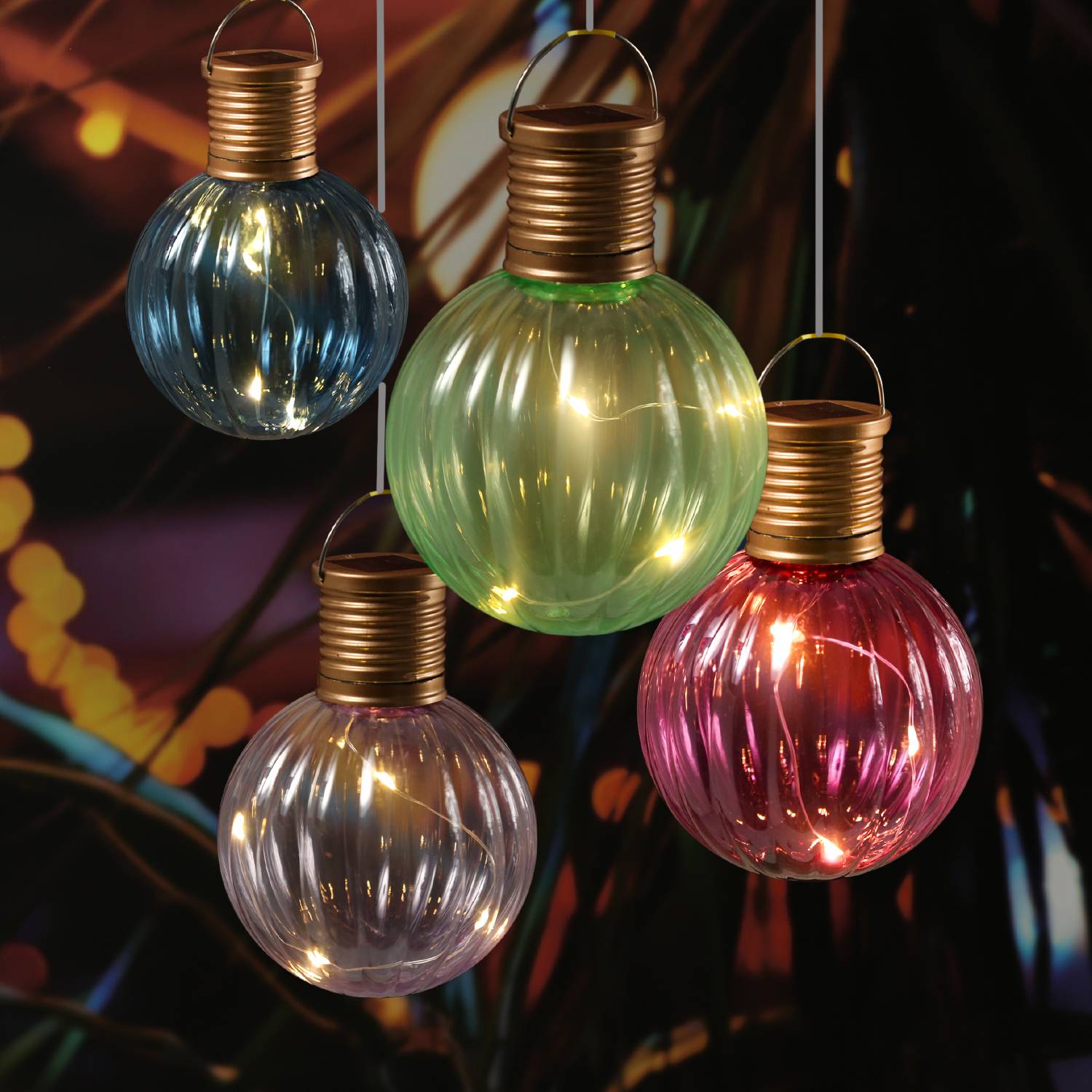 LED Solar Glühbirne Kugelleuchte Solarleuchte Terrasse Balkon Garten bunt 4St.