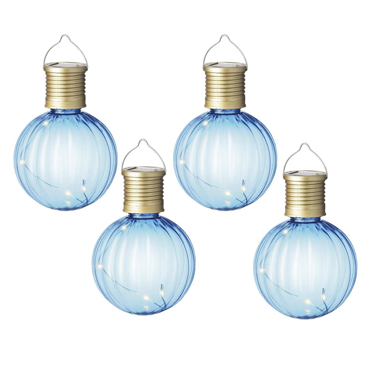 LED Solar Glühbirne Kugelleuchte Solarleuchte Terrasse Balkon Garten blau 4St.