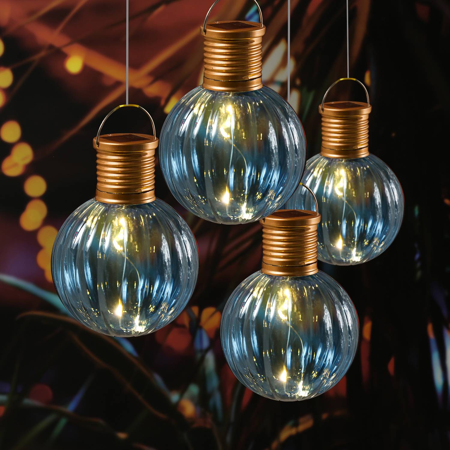 LED Solar Glühbirne Kugelleuchte Solarleuchte Terrasse Balkon Garten blau 4St.