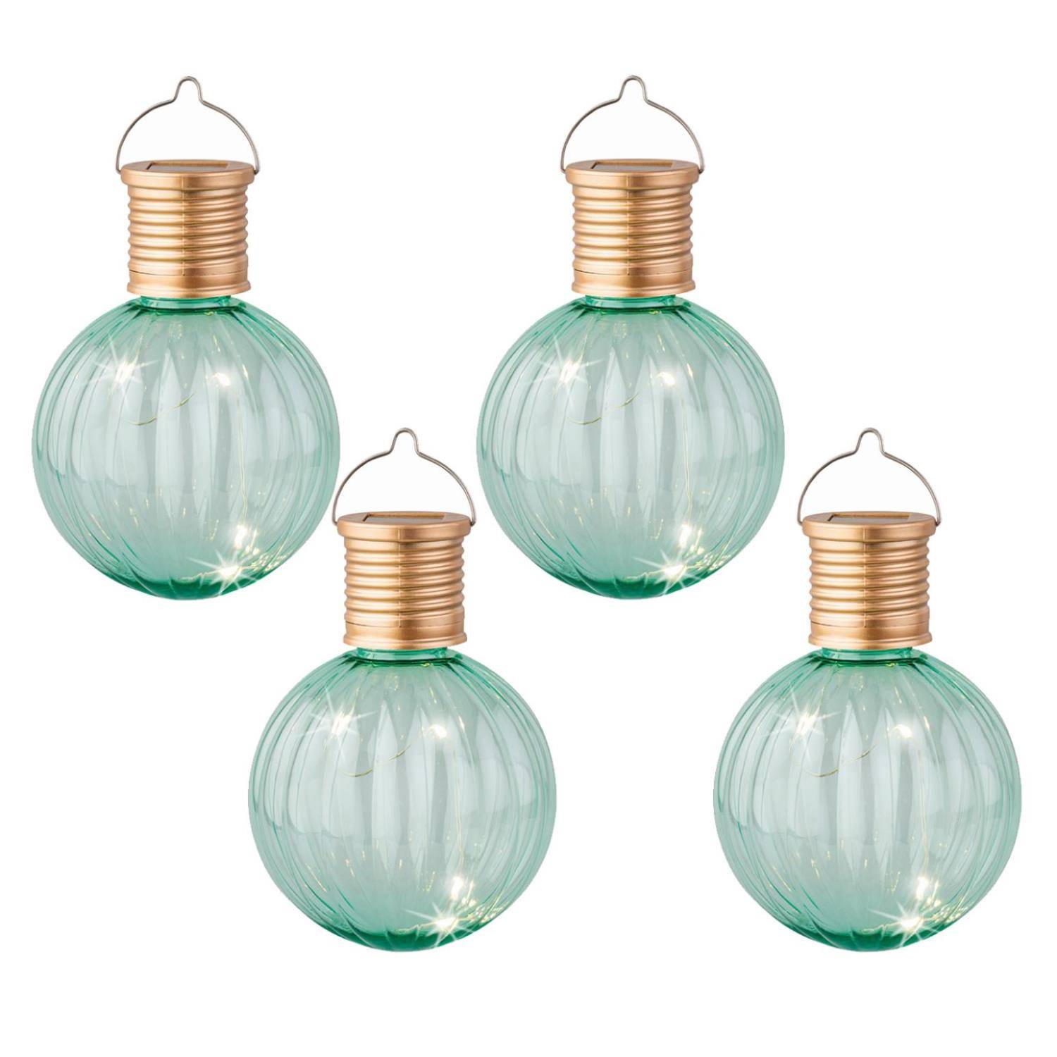 LED Solar Glühbirne Kugelleuchte Solarleuchte Terrasse Balkon Garten türkis 4St.