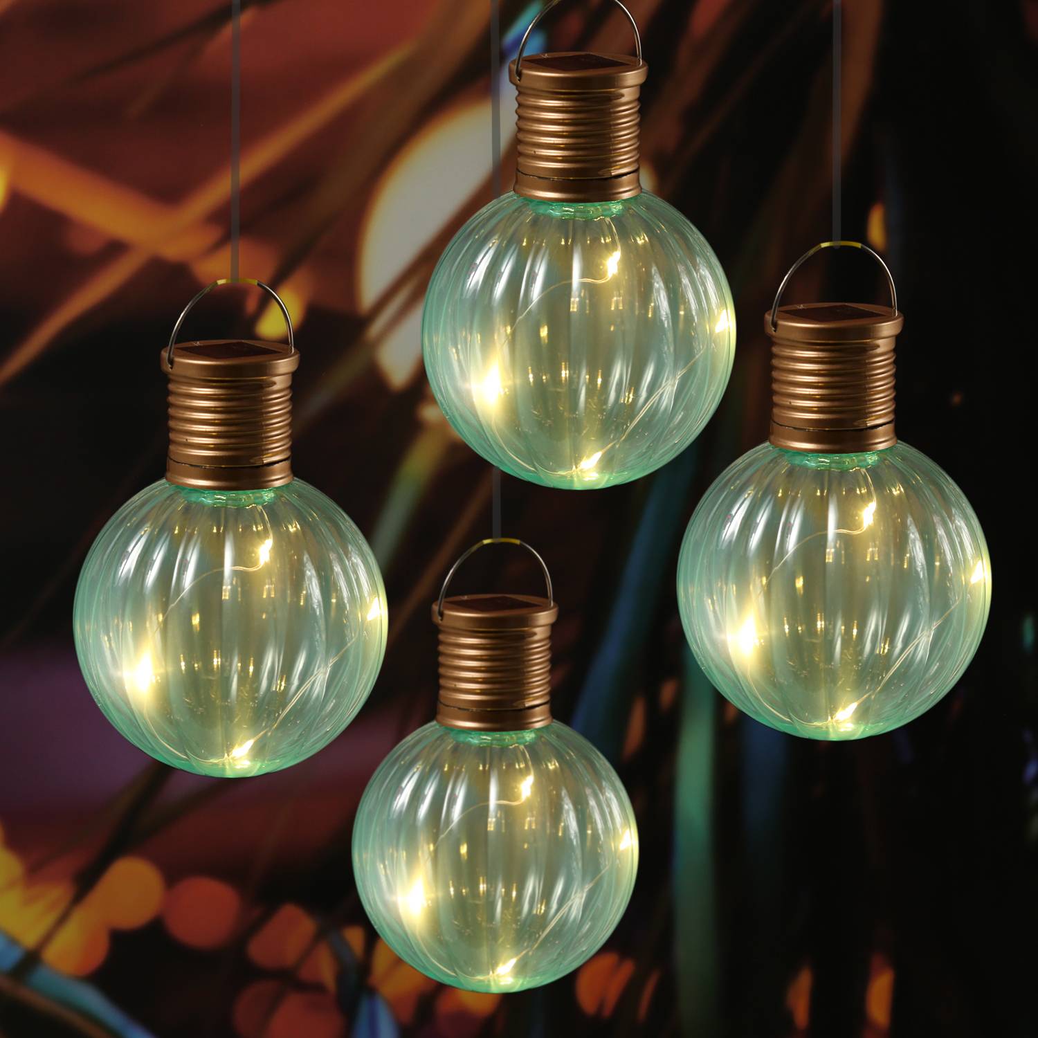 LED Solar Glühbirne Kugelleuchte Solarleuchte Terrasse Balkon Garten türkis 4St.