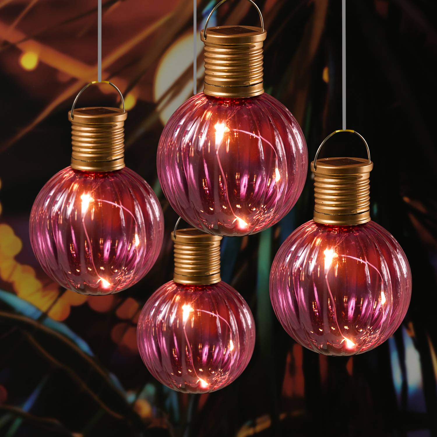 LED Solar Glühbirne Kugelleuchte Solarleuchte Terrasse Balkon Garten pink 4St.