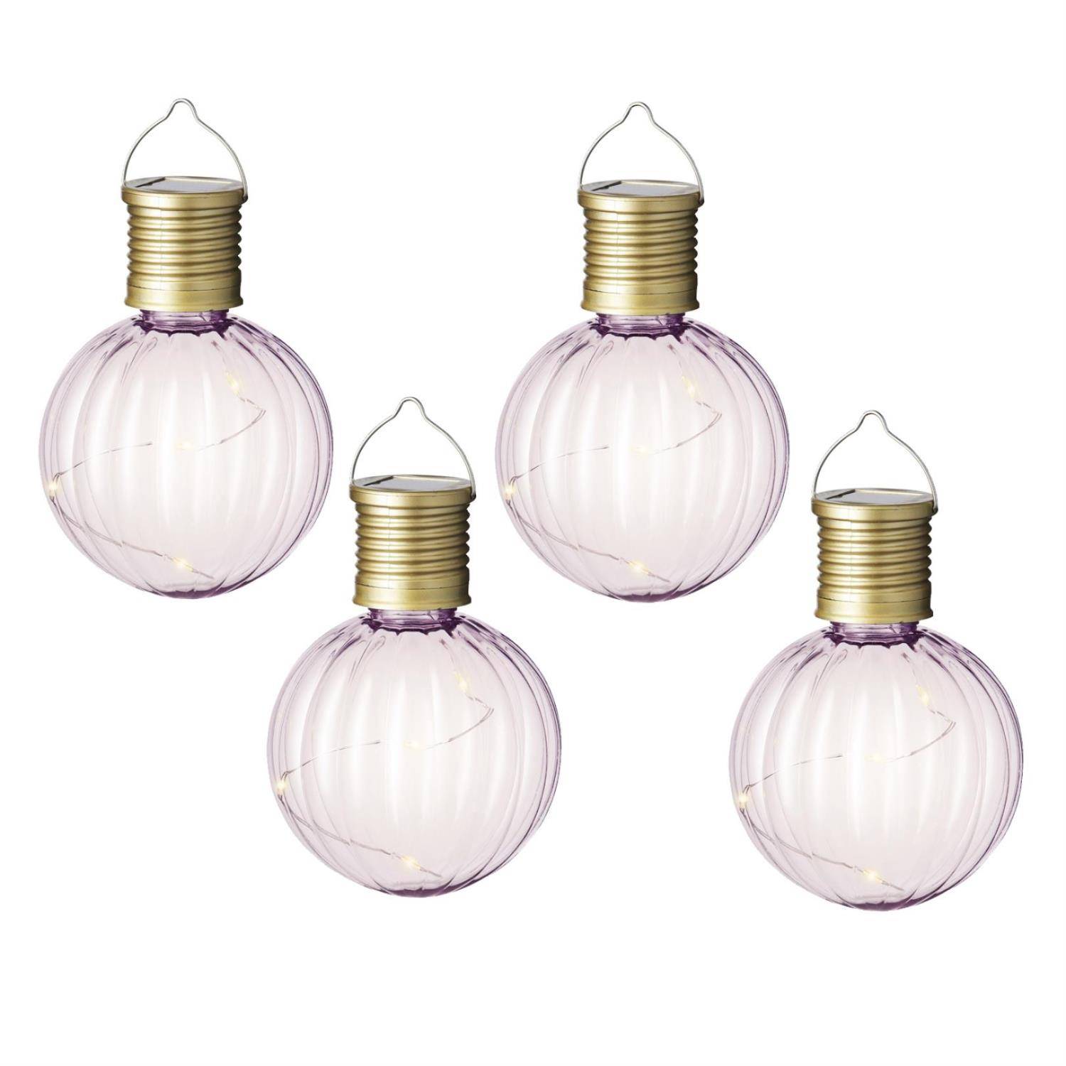 LED Solar Glühbirne Kugelleuchte Solarleuchte Terrasse Balkon Garten rosa 4St.