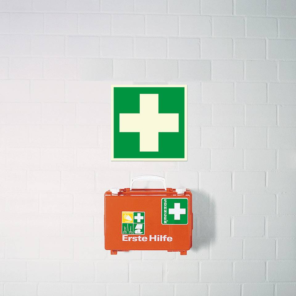 Rettungszeichen Erste Hilfe, Folie, selbstklebend, 200x200mm, ASR A1.3, DIN EN ISO 7010 E003