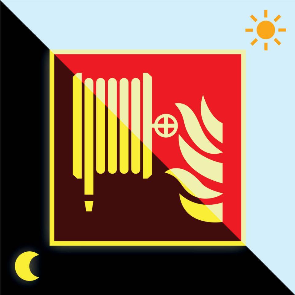 PERMALIGHT® power langnachleuchtend Brandschutzzeichen Löschschlauch, ASR/ISO, Folie, 150x150mm