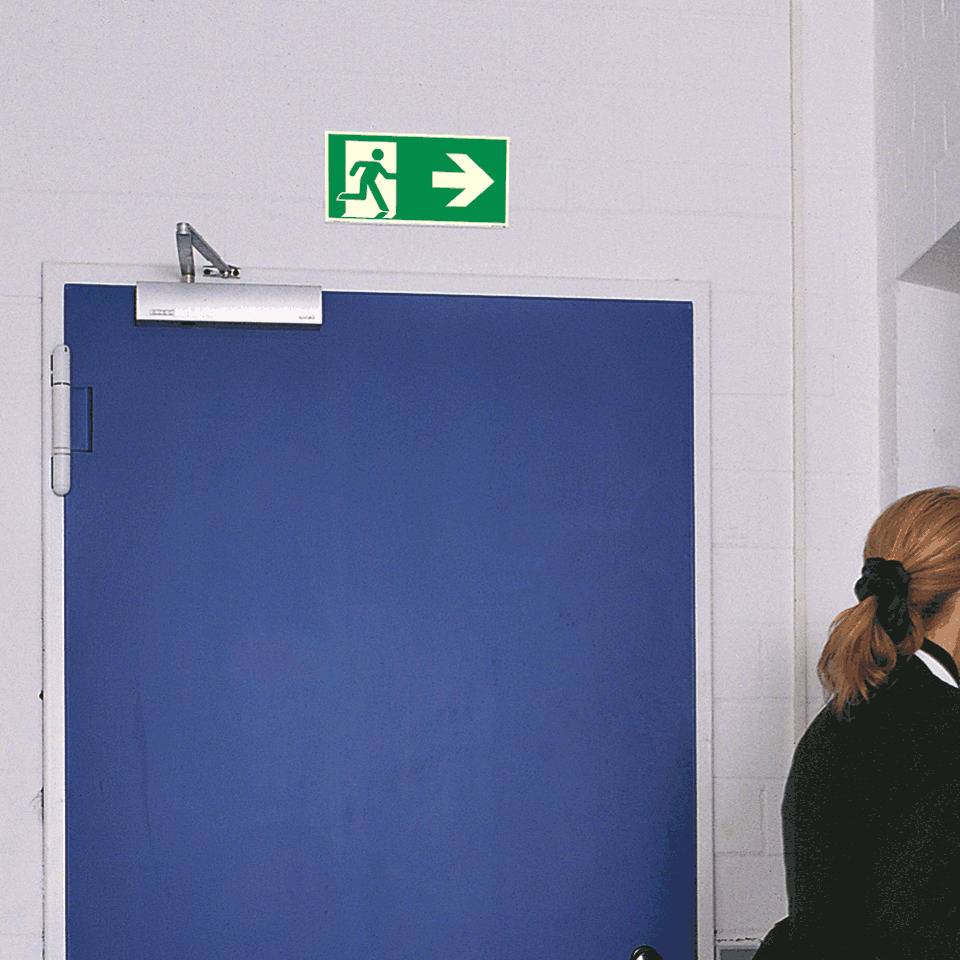 Rettungszeichen Rettungsweg rechts, Pfeil, Folie, selbstklebend, 400x200mm, ASR A1.3, DIN EN ISO 7010 E002