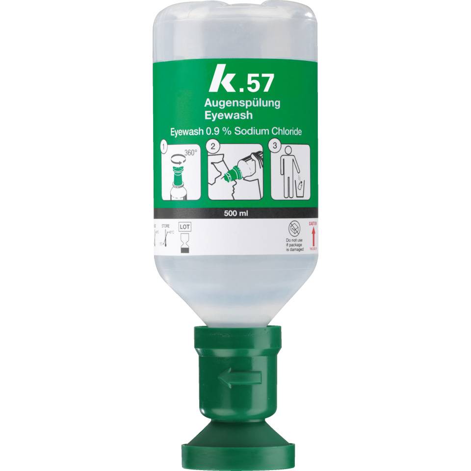 K.57 Augenspülflasche, DIN EN 15154-4, Spülzeit 5 Minuten, 500ml/Flasche