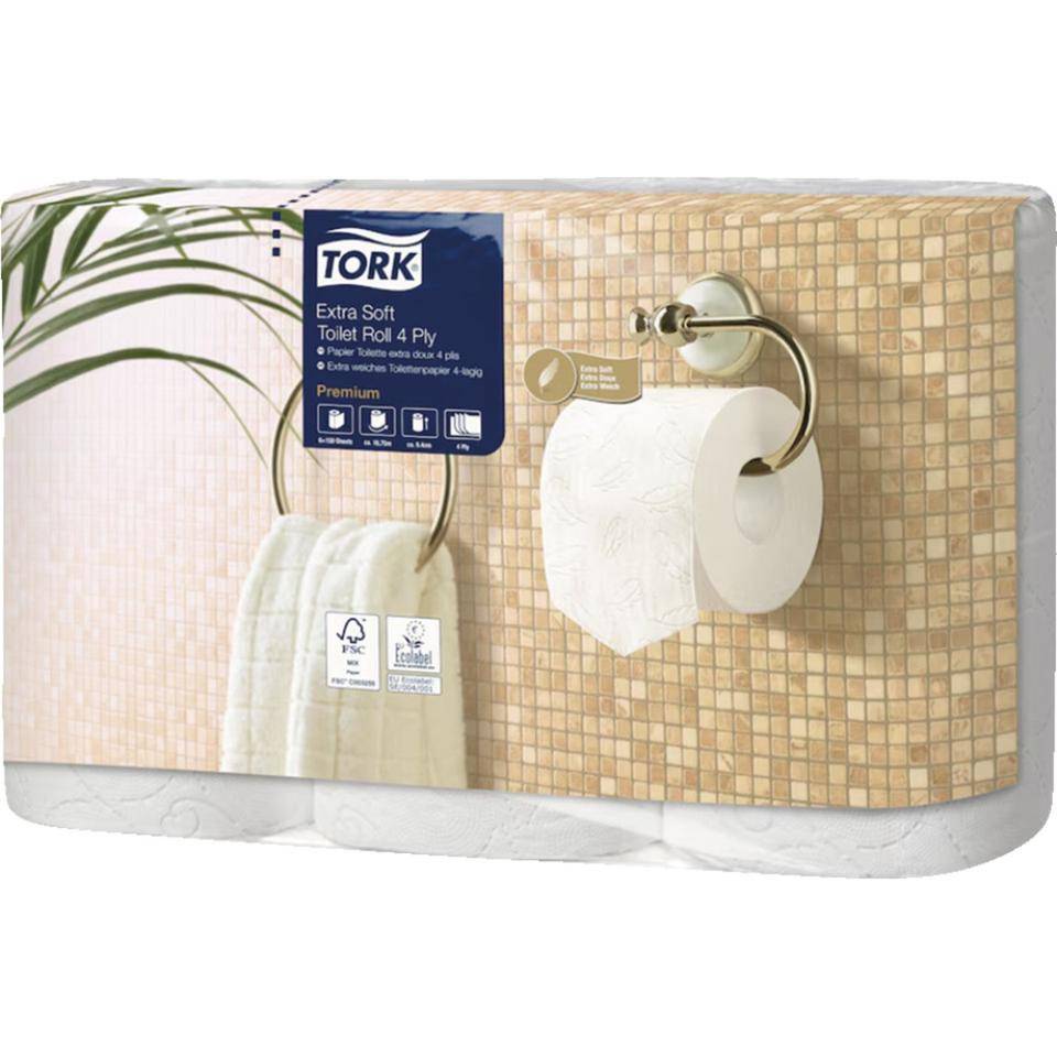 TORK Toilettenpapier, 4-lagig, weiß, Papier Premium mit Prägung,6 Rollen/VE
