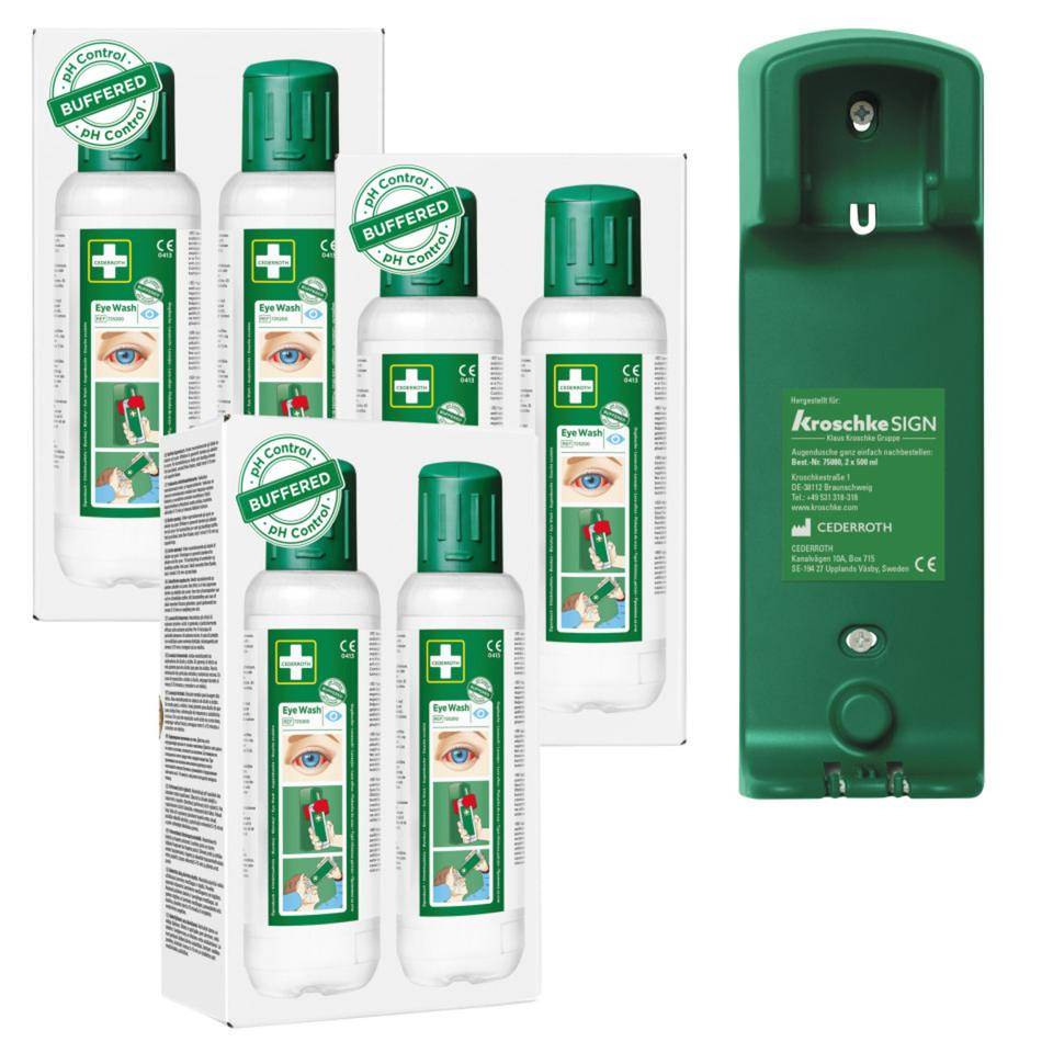 Vorteils-Set CEDERROTH Augendusche, 6 x 500ml, Wandhalterung, Bedienungsanleitung