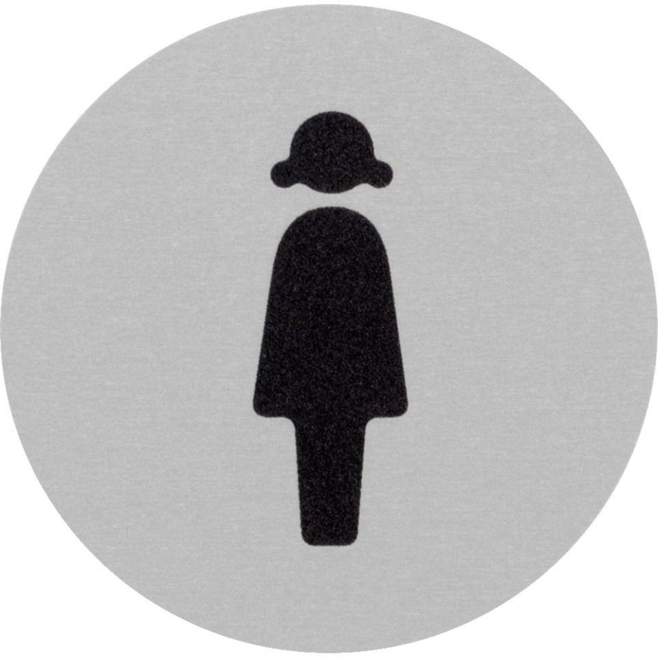 Türschild Piktogramm Damen-Toilette, Aluminium, selbstklebend, Ø60mm