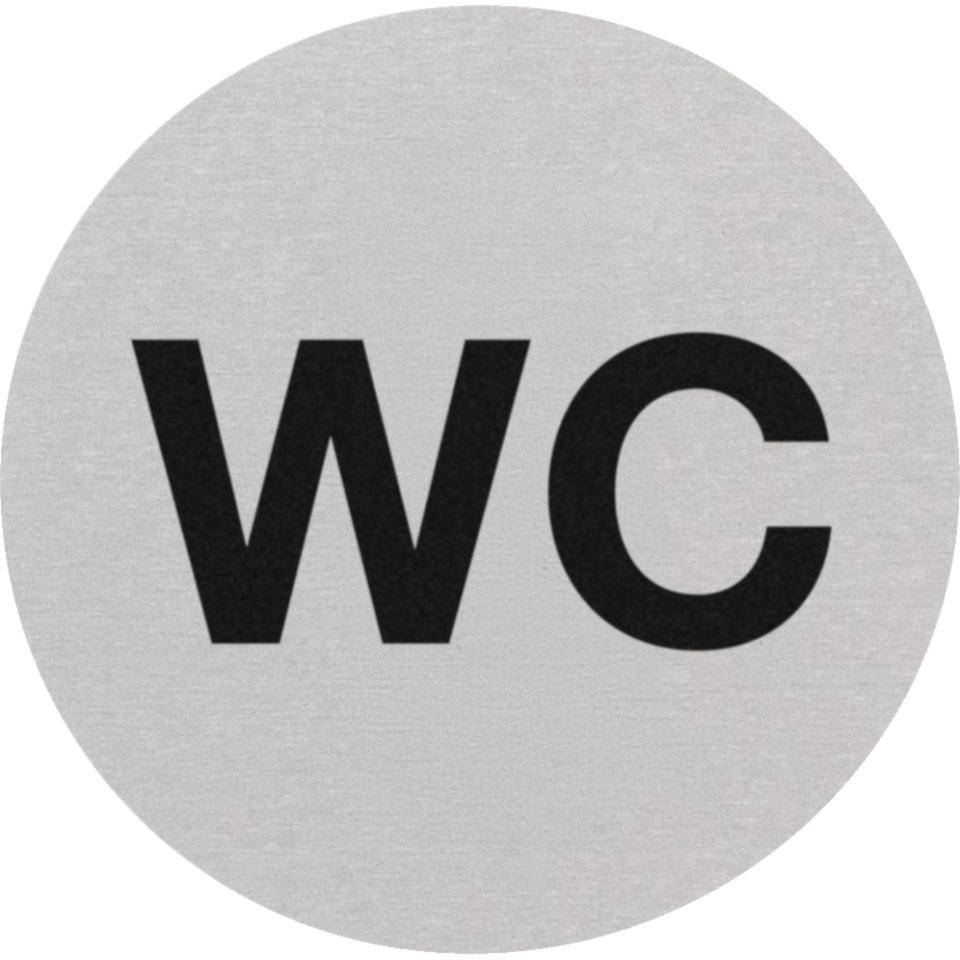 Türschild WC, mit Text, Aluminium, selbstklebend, Ø 75mm