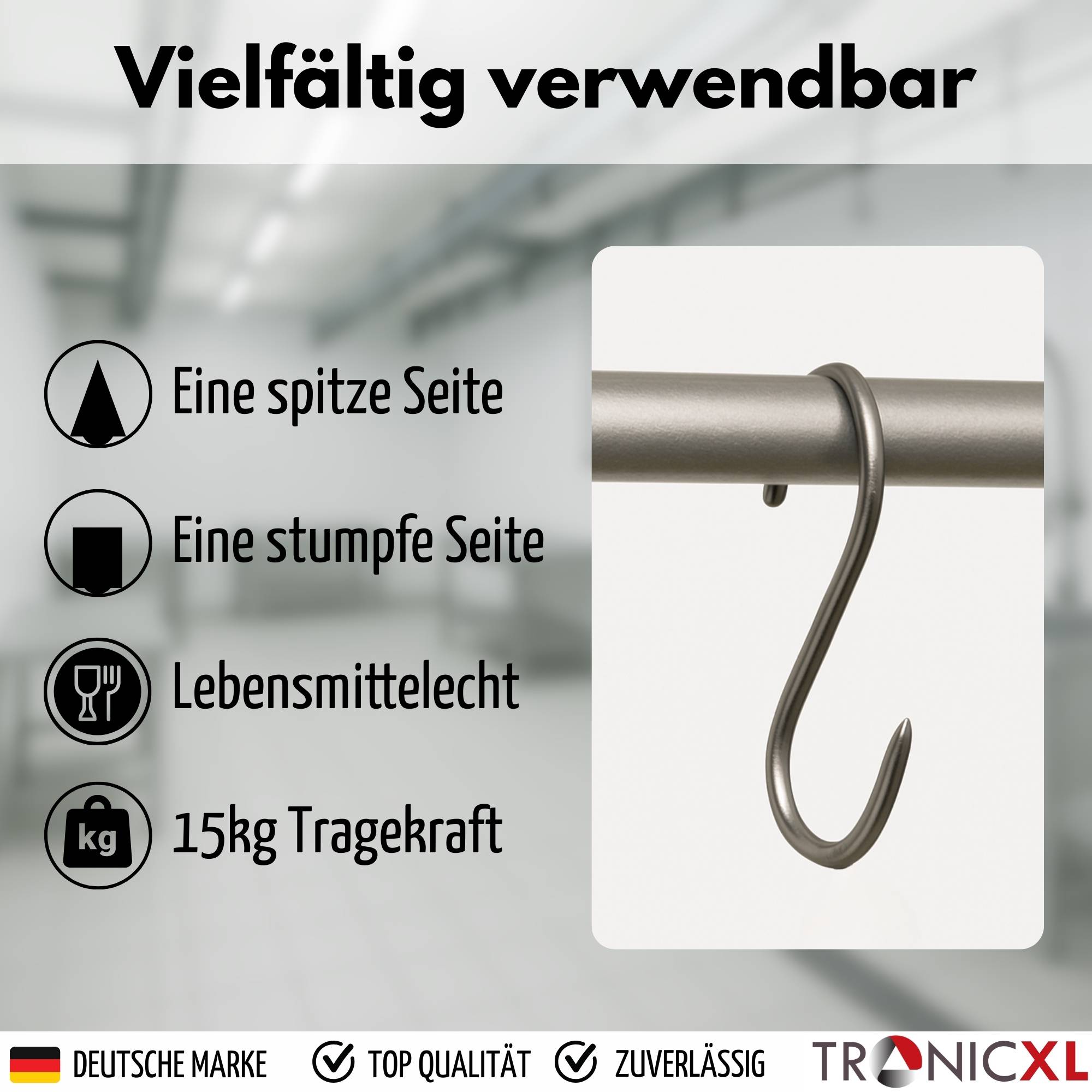 10x S-Haken EDELSTAHL 80mm x 4mm Fleischhaken Fleischerhaken