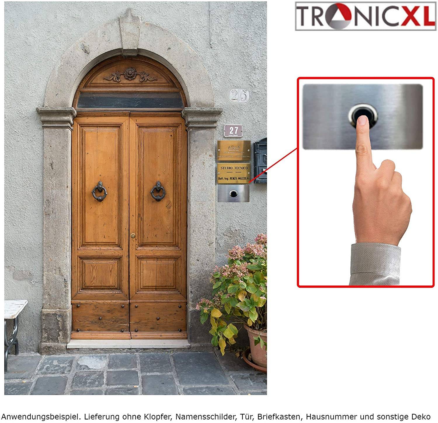 TronicXL Design V2A Edelstahl Klingelplatte - Made in Germany - Rechteck Unterputz Klingel Schild - Haus Türklingel