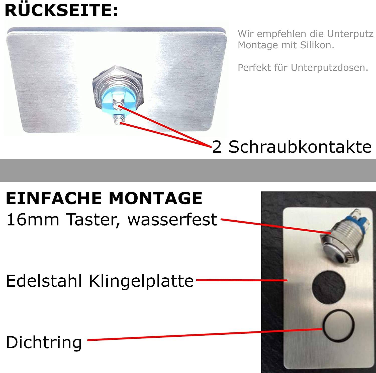 TronicXL Design V2A Edelstahl Klingelplatte - Made in Germany - Rechteck Unterputz Klingel Schild - Haus Türklingel