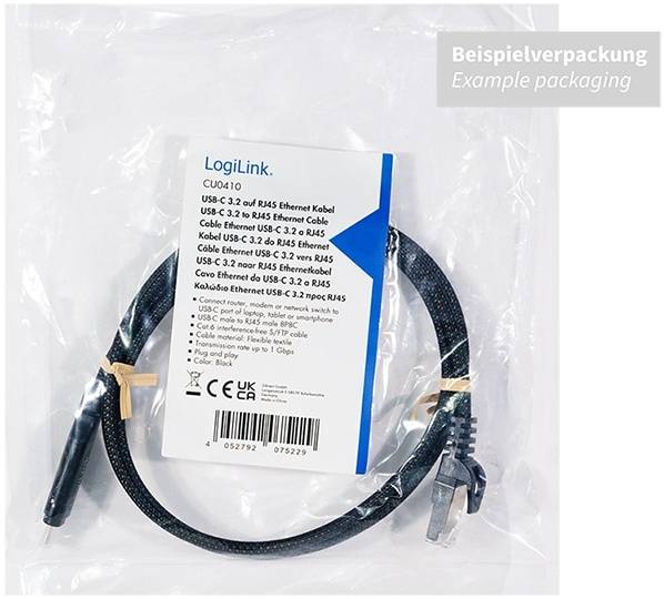 LOGILINK USB-C Ethernet-Kabel CAT6 CU0412 USB-C 3.2 auf RJ 45 2m