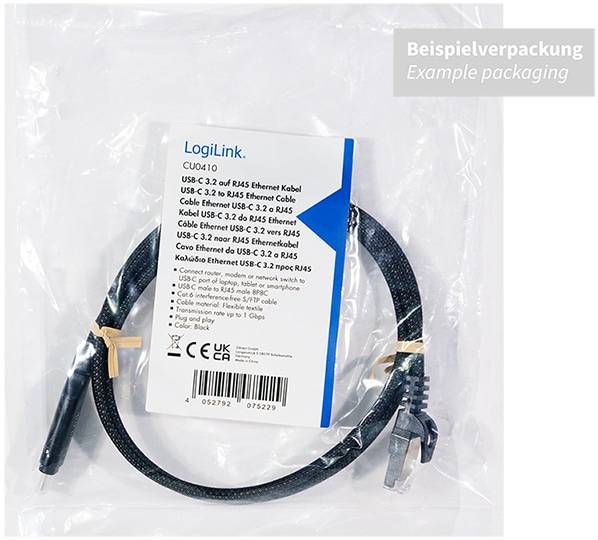 LOGILINK USB-C Ethernet-Kabel CAT6 CU0412 USB-C 3.2 auf RJ 45 2m