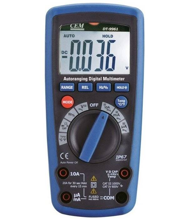 CEM Multimeter DT-9961 für Handwerk, 1000V, für AC/DC Spannung, Strom, Widerstand, Diode, Kontinuität und Kapazität