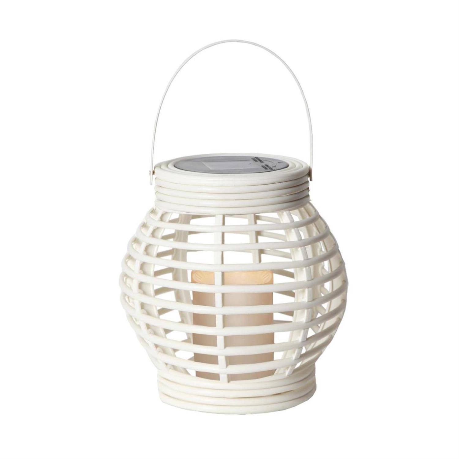 LED Solar Laterne mit LED Kerze Garten Balkon Tischleuchte Korb Optik Sensor