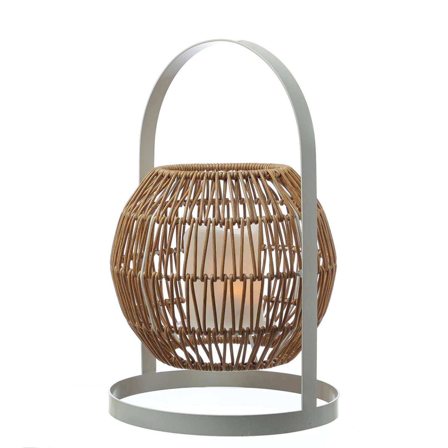 Solar Laterne mit LED Kerze Boho Korboptik Rattan Terassenleuchte Sensor 37cm