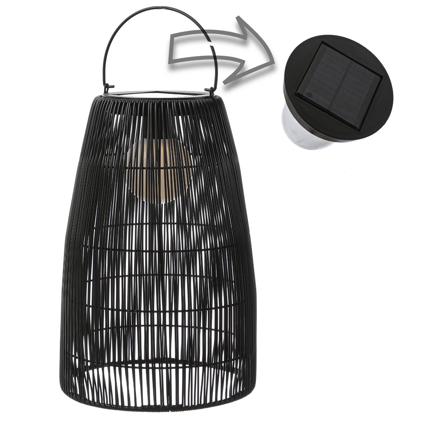 LED Solar Laterne Hängeleuchte in Rattanoptik Korbgeflecht für Terrasse Balkon