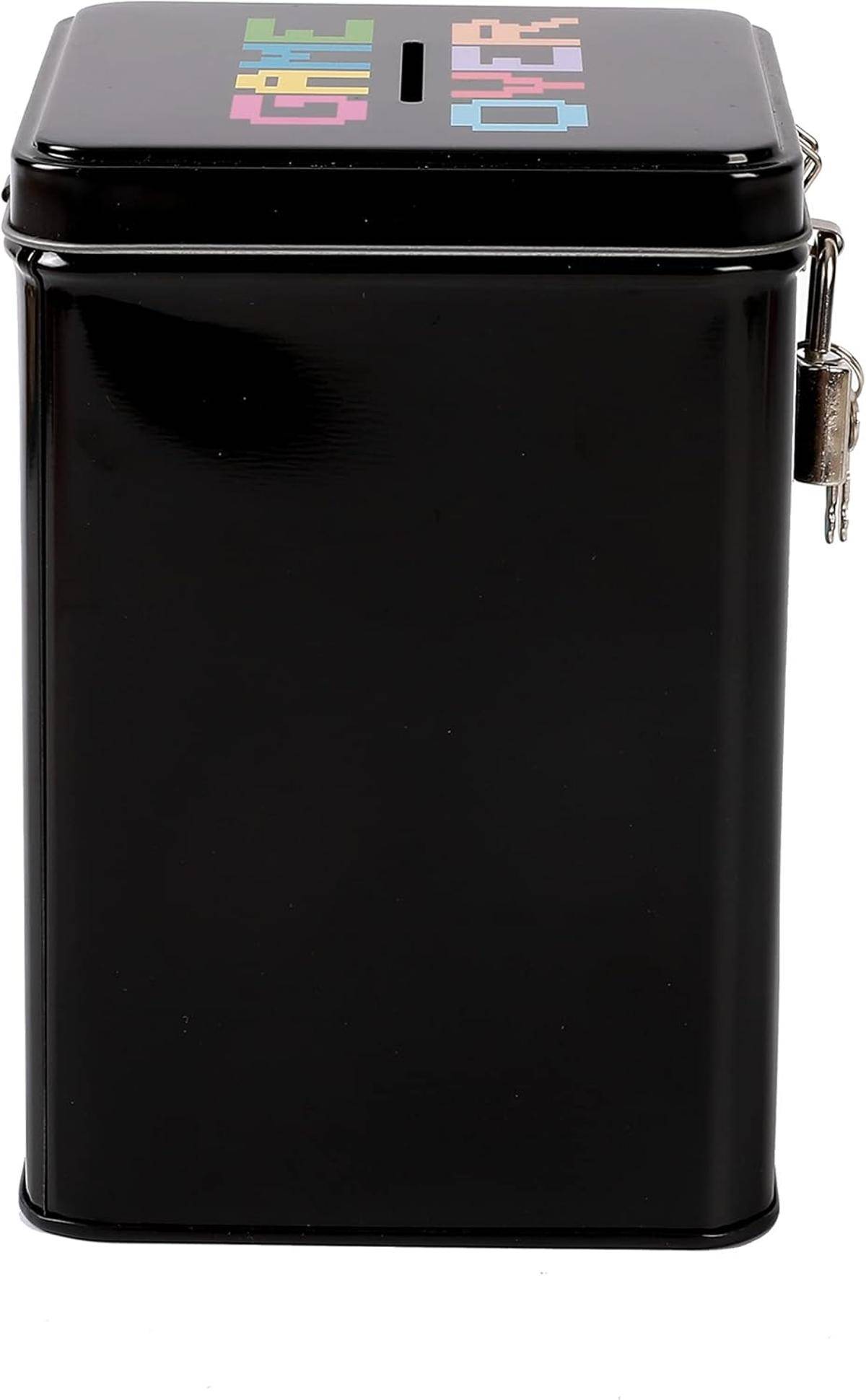 I-TOTAL® Spardose mit Vorhängeschloss Schlüssel Sparbüchse Metall Let's Play