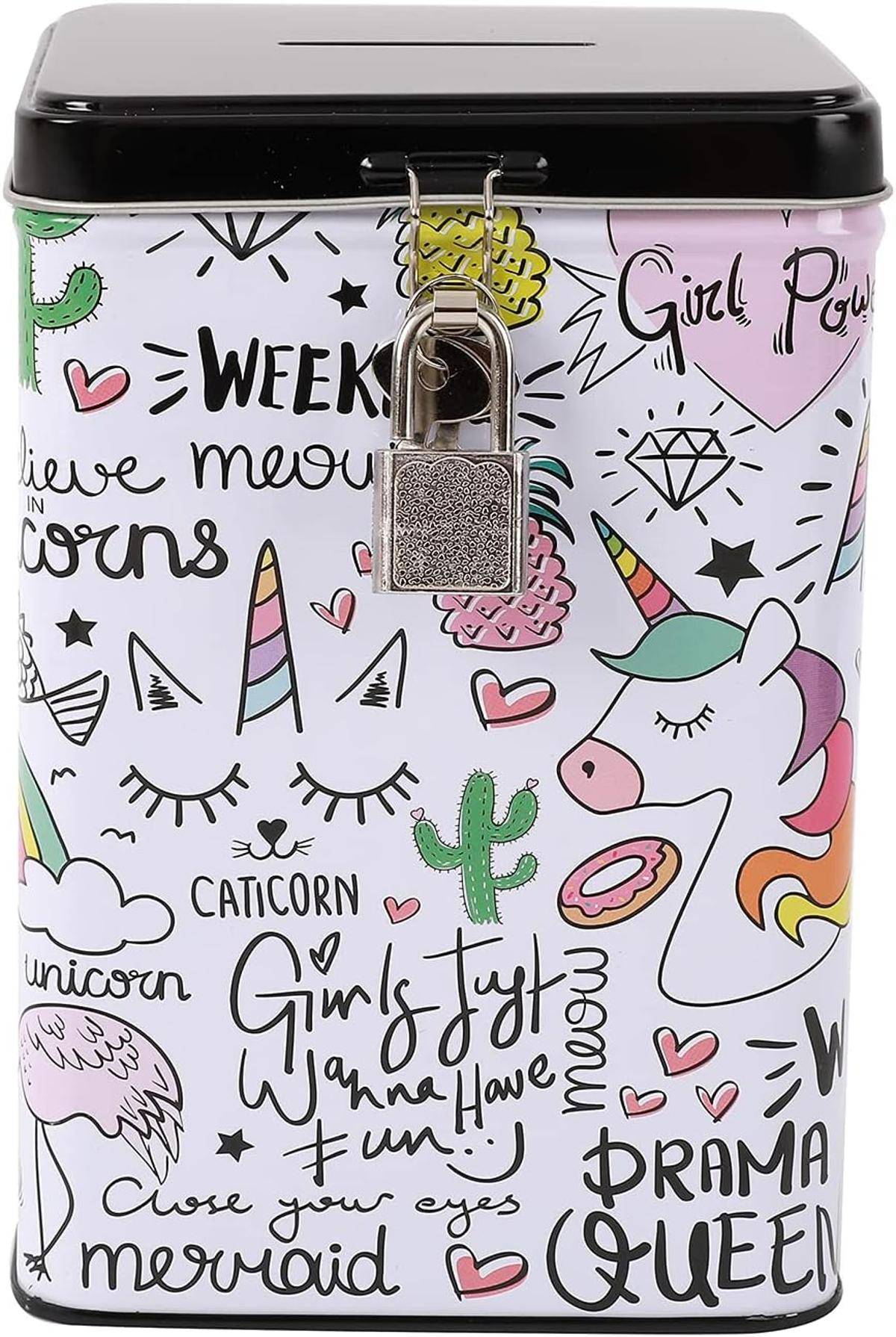 I-TOTAL® Spardose Vorhängeschloss Schlüssel Sparbüchse Metall Einhorn