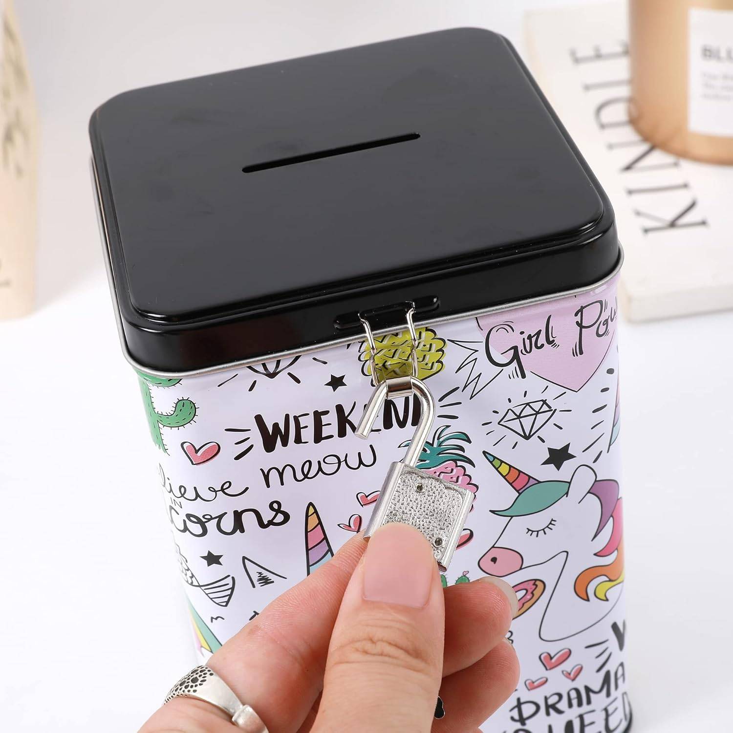 I-TOTAL® Spardose Vorhängeschloss Schlüssel Sparbüchse Metall Einhorn