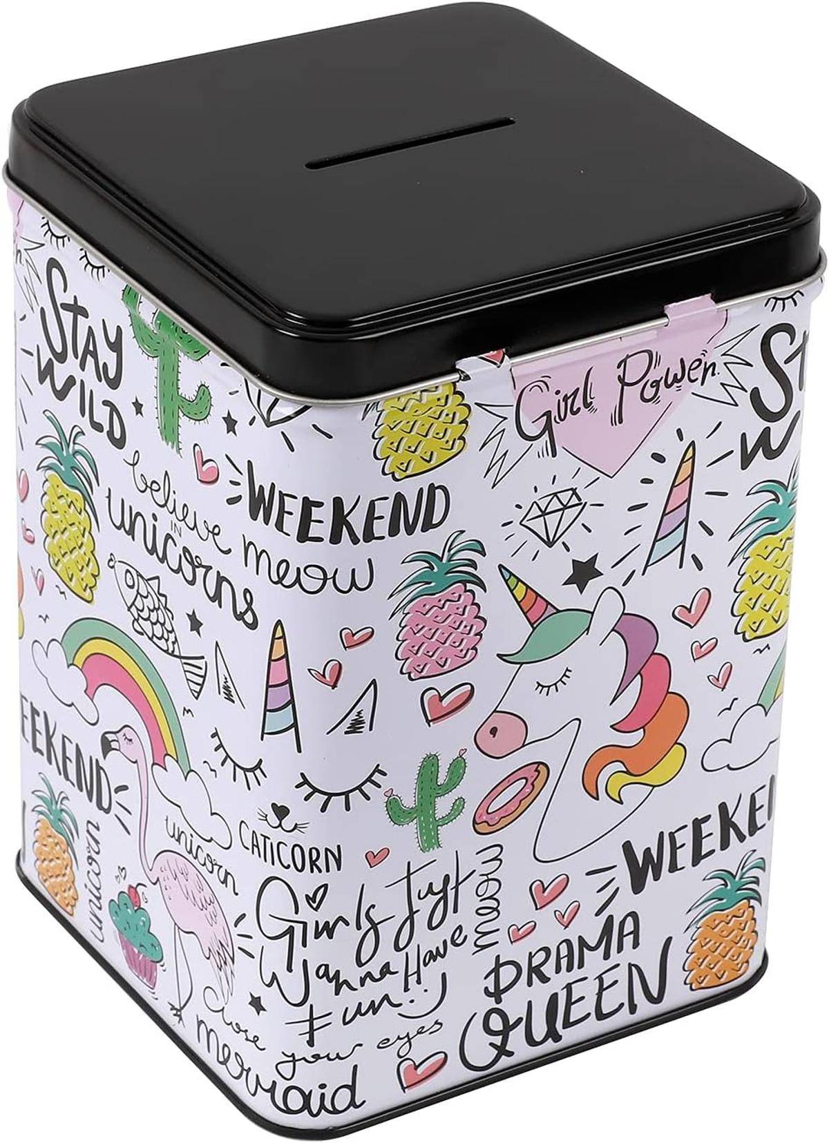 I-TOTAL® Spardose Vorhängeschloss Schlüssel Sparbüchse Metall Einhorn