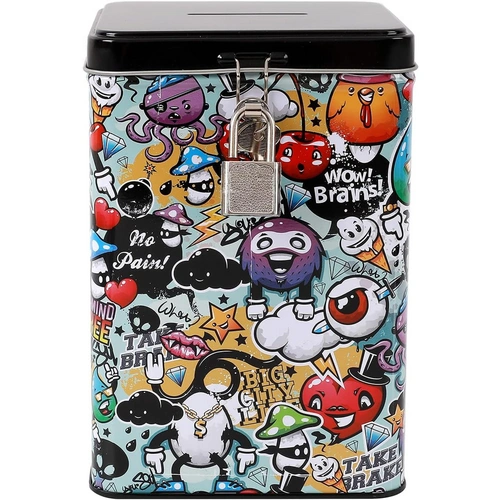 I-TOTAL® Spardose Vorhängeschloss Schlüssel Sparbüchse Metall Graffiti I-TOTAL® Spardose Vorhängeschloss Schlüssel Sparbüchse Metall Graffiti