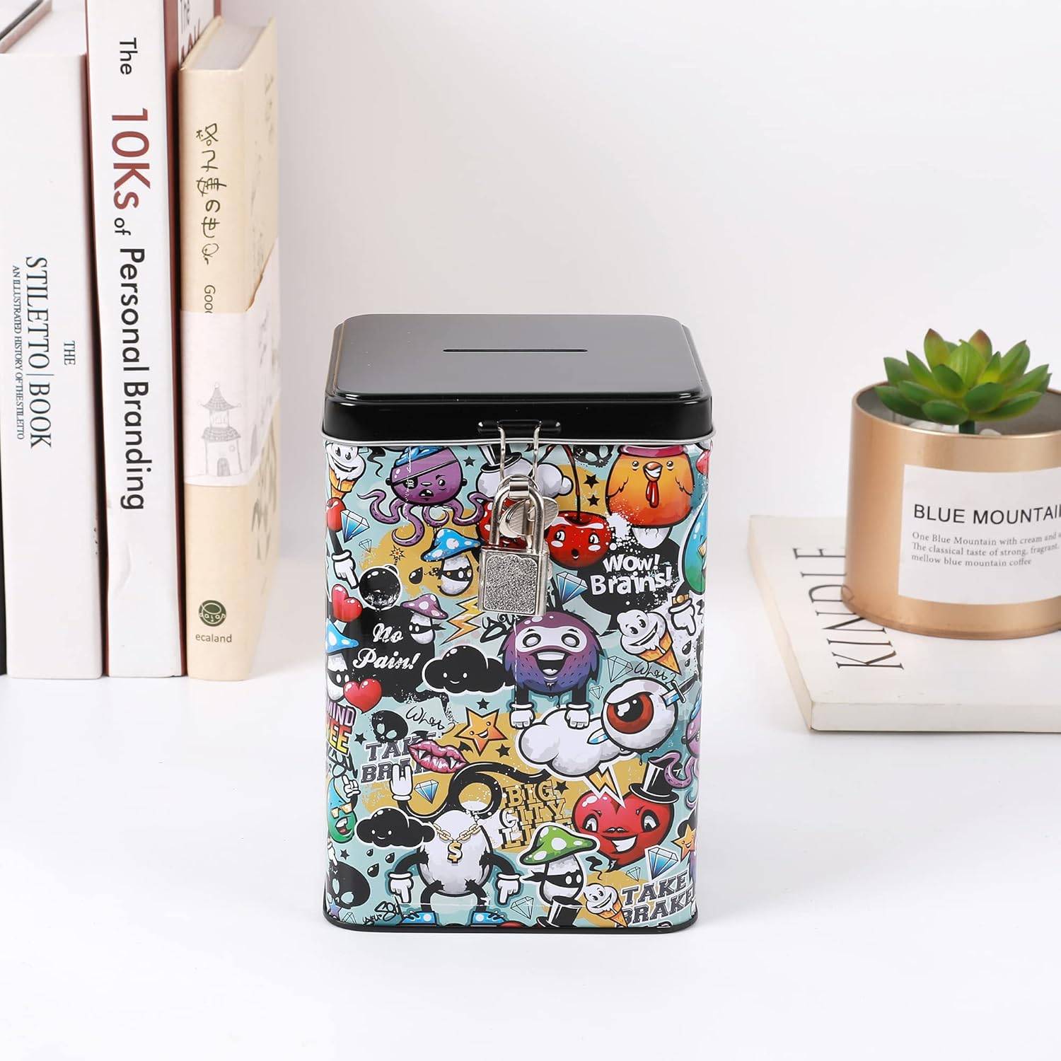 I-TOTAL® Spardose Vorhängeschloss Schlüssel Sparbüchse Metall Graffiti