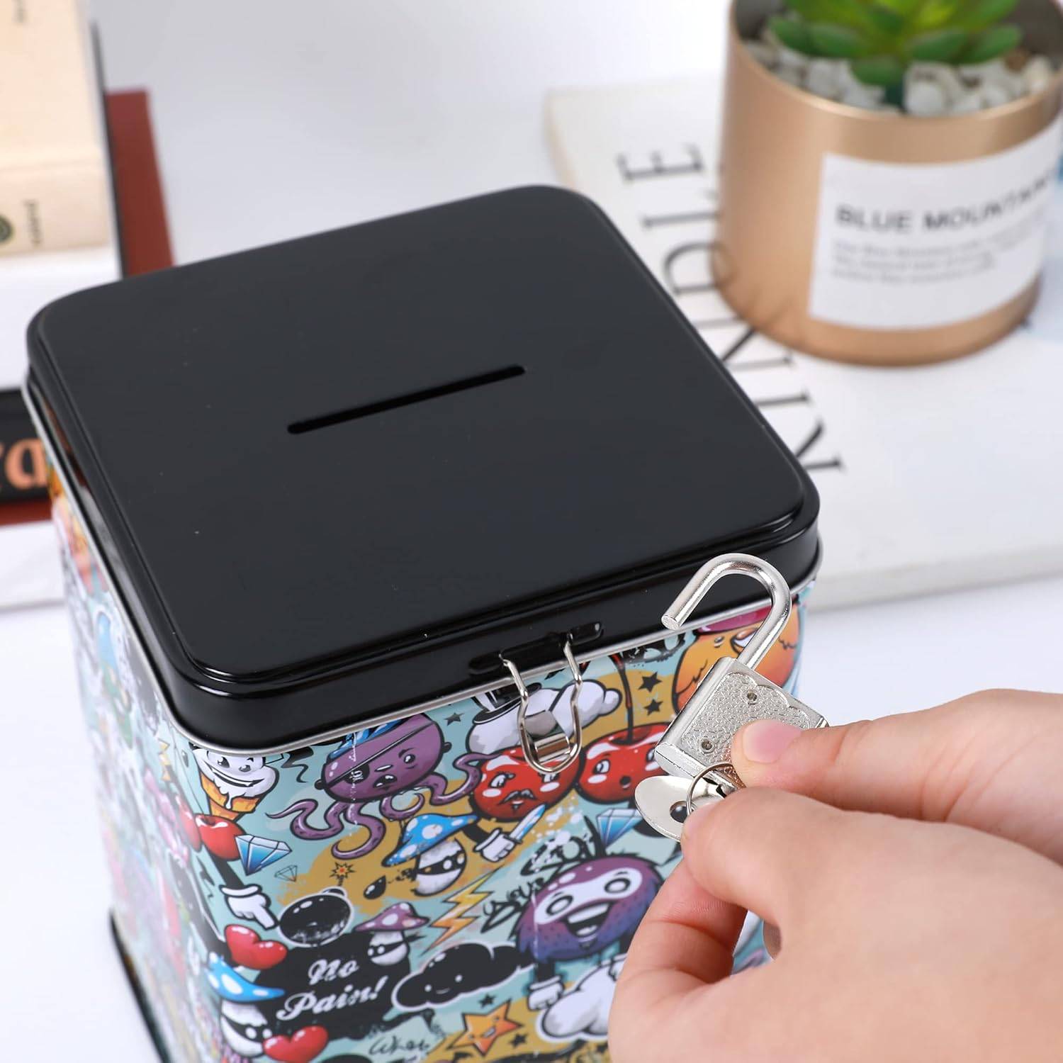 I-TOTAL® Spardose Vorhängeschloss Schlüssel Sparbüchse Metall Graffiti