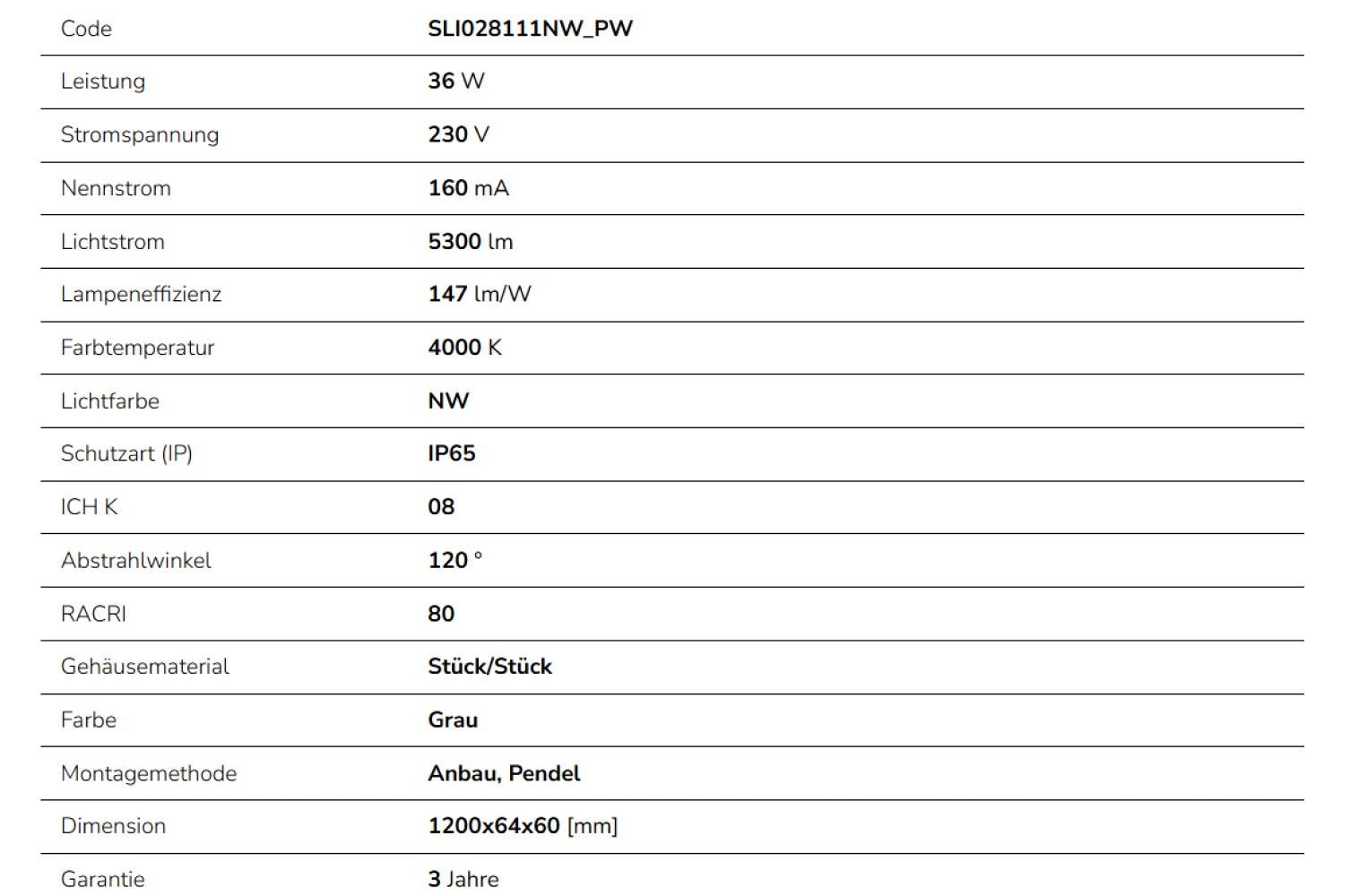 Spectrum LED LIMEA CONNECT HERMETIC 36W 120cm Feuchtraumleuchte 5300lm IP65 grau IK08 Neutralweiß 4000K