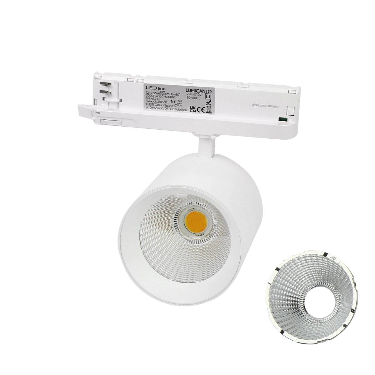 LUMICANTO Schienenlicht 6-20W Einstellbar CCT | IP20 Schutzart | CCT einstellbare Farben 3000-6000K | 3 Phasen, Weiß