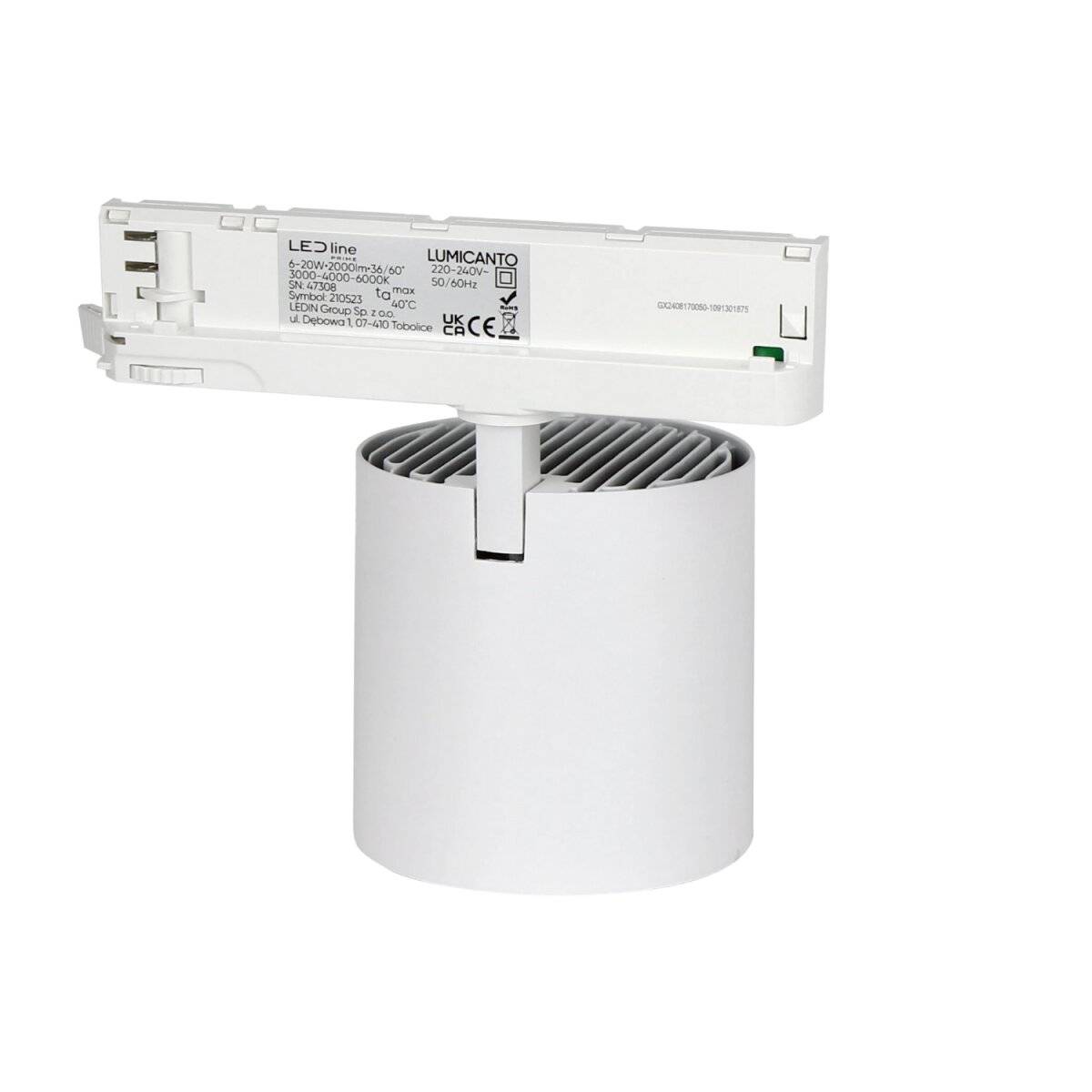 LUMICANTO Schienenlicht 6-20W Einstellbar CCT | IP20 Schutzart | CCT einstellbare Farben 3000-6000K | 3 Phasen, Weiß