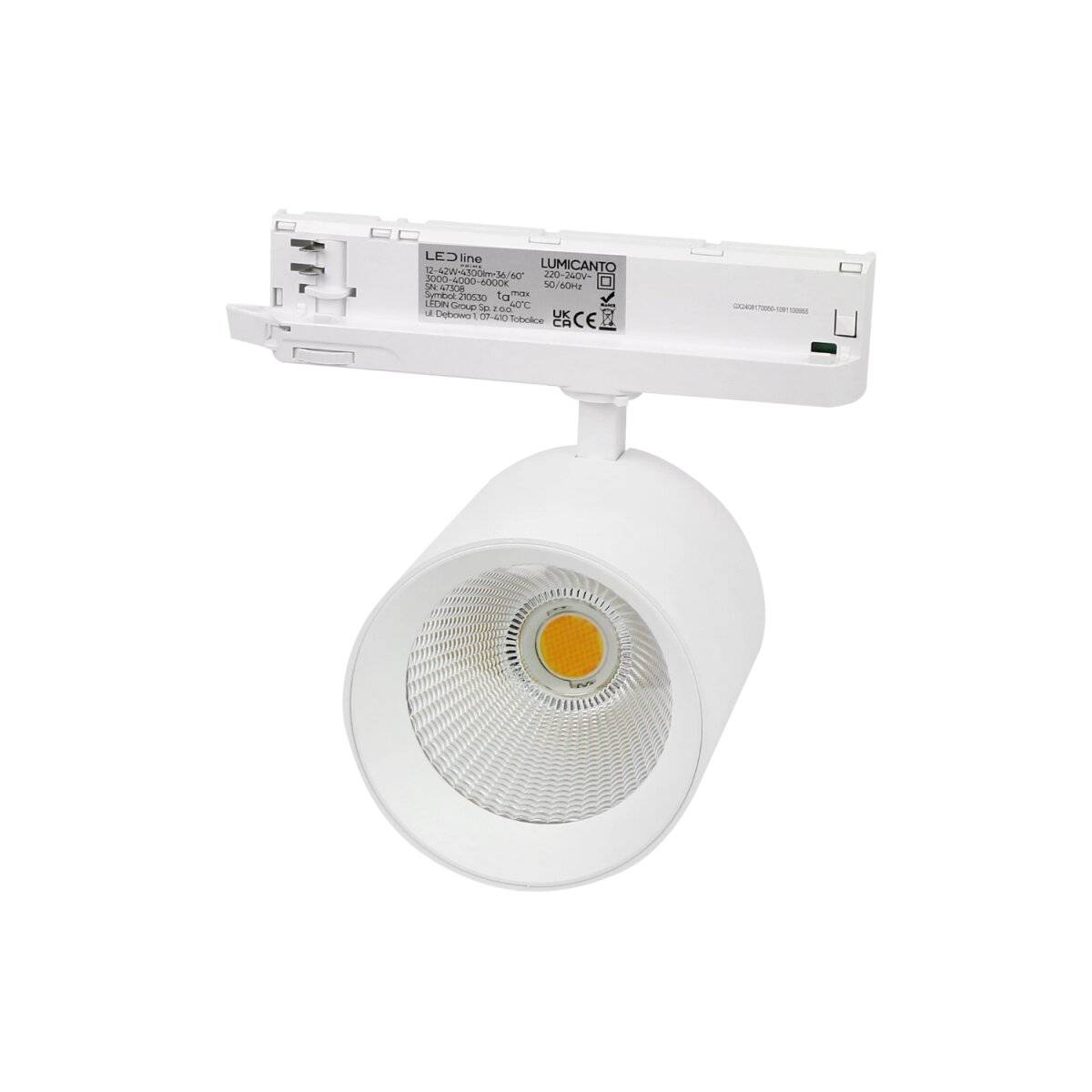 LUMICANTO Schienenlicht 12-42W Einstellbar | IP20 Schutzart | CCT einstellbare Farben 3000-6000K | 3 Phasen, Weiß