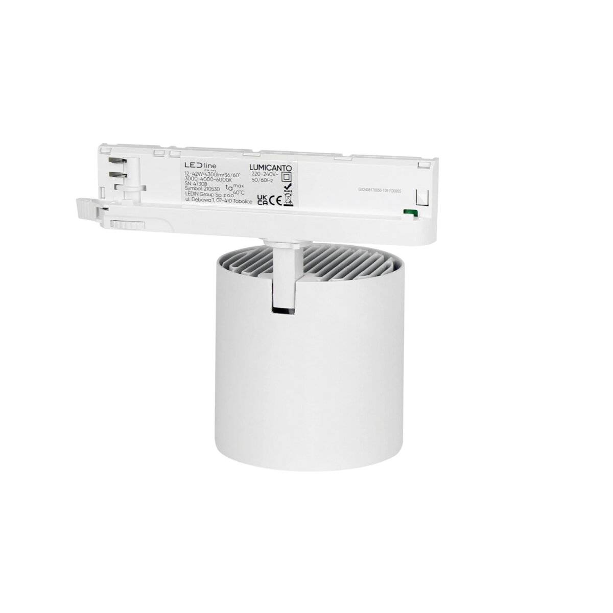 LUMICANTO Schienenlicht 12-42W Einstellbar | IP20 Schutzart | CCT einstellbare Farben 3000-6000K | 3 Phasen, Weiß