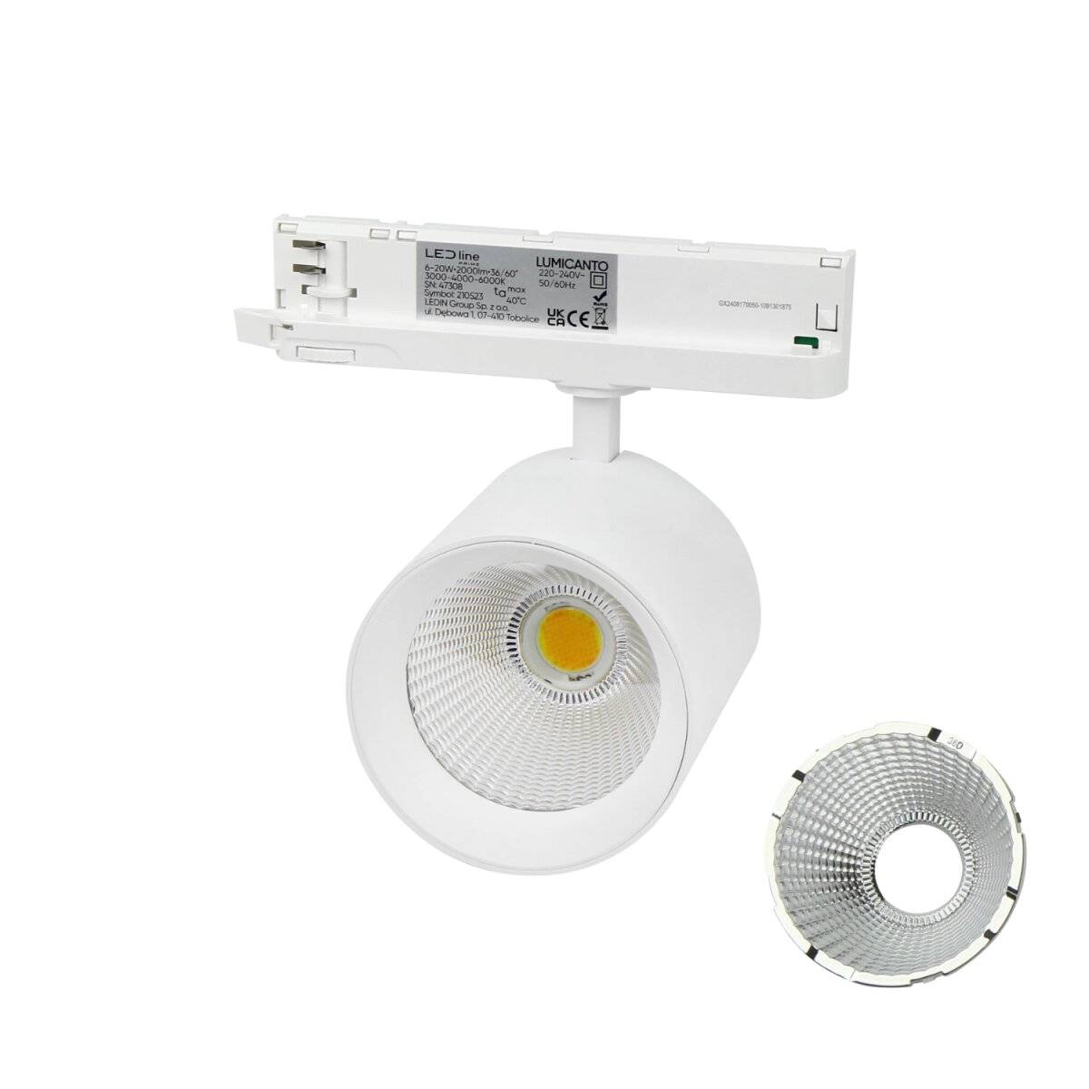 LUMICANTO Schienenlicht 12-42W Einstellbar | IP20 Schutzart | CCT einstellbare Farben 3000-6000K | 3 Phasen, Weiß