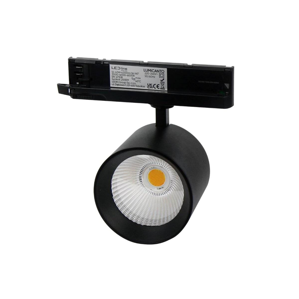 LUMICANTO Schienenlicht 12-42W Einstellbar | IP20 Schutzart | CCT einstellbare Farben 3000-6000K | 3 Phasen, Schwarz