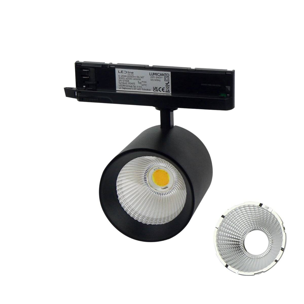 LUMICANTO Schienenlicht 12-42W Einstellbar | IP20 Schutzart | CCT einstellbare Farben 3000-6000K | 3 Phasen, Schwarz