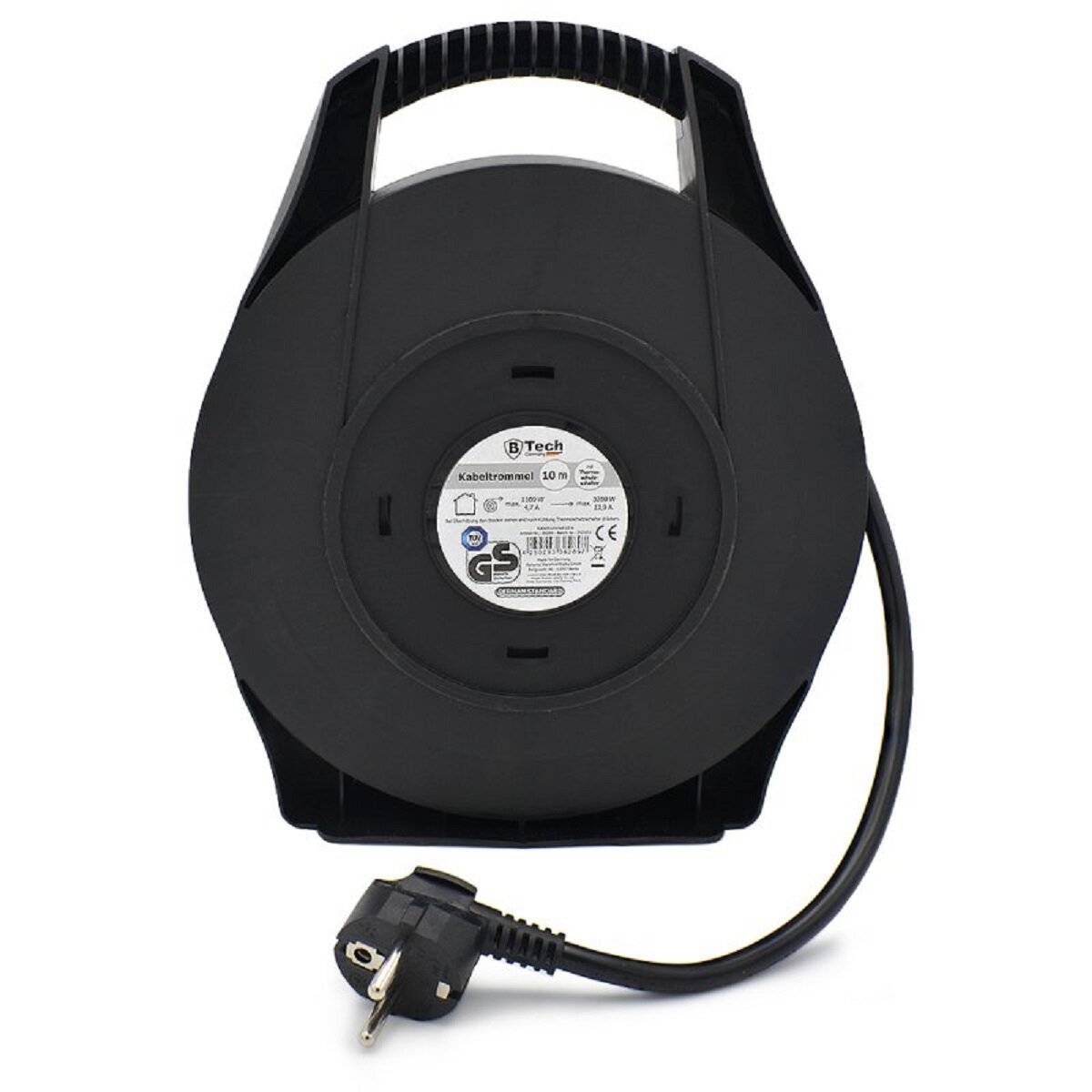 B-Tech Outdoor Kabeltrommel 10m  Robuste Kabelrolle mit Schuko-Stecker & Thermoschutz