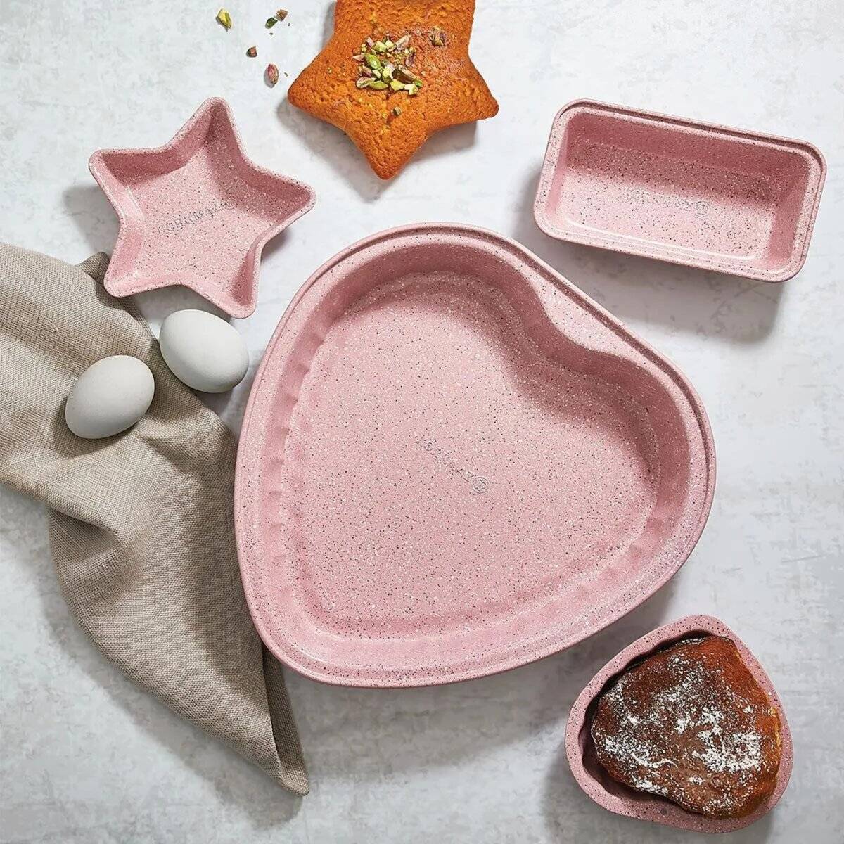 Korkmaz Torta Mini 2er Set Backform mit Granitbeschichtung - Sternförmig in Rosa