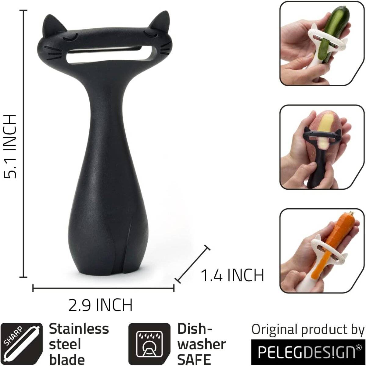 PELEG DESIGN Kätzchen Gemüseschäler  Süßer Kartoffelschäler in Schwarz